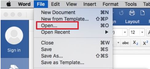 do open and repair in word for mac 2012